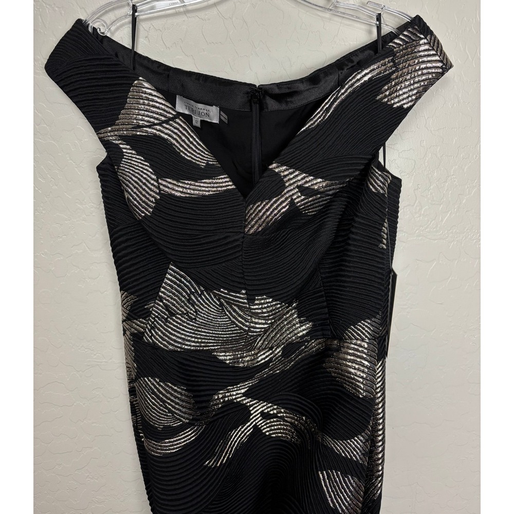 NEW Rickie Freeman Teri Jon Black Gold Floral Jacquard Gown Dress Size 12 2313 - Picture 2 of 8